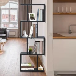 Costway 4-tier S-Shaped Bookcase Free Standing Storage Rack Wooden Display Decor Black -Smart Office Sets GUEST 01c61cf6 3ce9 46d6 ac6d e8f844bf9e44