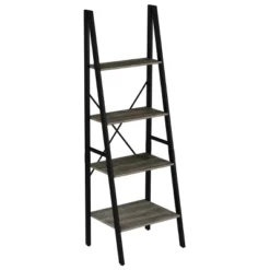 Lavish Home 4-Tier Ladder Bookshelf – Freestanding Industrial Style Wooden Shelving, Gray/Black -Smart Office Sets GUEST 0328bd66 b50e 408f 9d1f 489f8a7bdb27