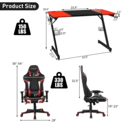 Costway Gaming Desk & Chair Set Z-Shaped Racing Style Desk With Massage Swivel Gaming Chair -Smart Office Sets GUEST 036d20b3 71d1 45ab 9816 d9e7d1e337b5