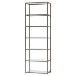 77.75" Contemporary 6 Shelf Bookcase With Glass Shelves Black Nickel - Coaster -Smart Office Sets GUEST 037bde07 20a8 467e a0f1 cd9733113efa