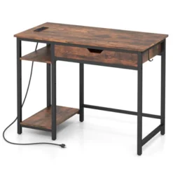 Costway Computer Desk With Power Outlets Home Office Desk With Drawer, Adjustable Shelf Headphone Hooks -Smart Office Sets GUEST 03a80672 78dc 479a a94b 4bdc56b03e4a