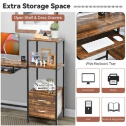 Costway Computer Desk Home Office Desk With Shelves 2 Drawers Keyboard Tray & Movable CPU Stand Study Desk Laptop Table Small Space Rustic Brown -Smart Office Sets GUEST 043cfc8c 62f0 4df1 a9b2 d3b29201e7c2