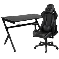 Flash Furniture Gaming Desk And Reclining Gaming Chair Set With Cup Holder, Headphone Hook & 2 Wire Management Holes -Smart Office Sets GUEST 04820f29 f7a1 4fa5 abc5 4abb677a239e