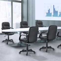 Yaheetech Office Chair Adjustable Swivel Chair Executive Artificial Leather Computer Chair With Wheels, Black -Smart Office Sets GUEST 050a7bc0 e455 428b a78f bfd3a83f92e8