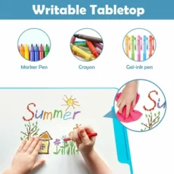 Costway Height Adjustable Kids Study Table And Chair Set W/Bookstand & Light Pink/Light Blue -Smart Office Sets GUEST 066e63e3 5a3a 4b3a 9faa fb8b208b2a65