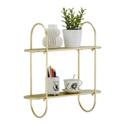 20" 2 Tier Warm Metal Hanging Bracket Wall Mounted Shelf Gold - Danya B. -Smart Office Sets GUEST 0875ec14 f47f 4170 8168 0168df0d2e66
