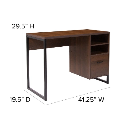 Merrick Lane Rustic Computer Desk With Shelving And Storage Drawer Metal Frame Pedestal Base Home Office Desk 11 Merrick Lane Rustic Computer Desk With Shelving And Storage Drawer Metal Frame Pedestal Base Home Office Desk - Image 9