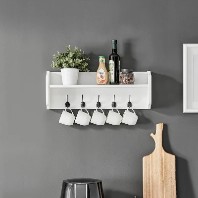 25" X 9" Entryway Floating Utility Wall Shelf With Hooks White - Danya B. 4 25" X 9" Entryway Floating Utility Wall Shelf With Hooks White - Danya B. - Image 2