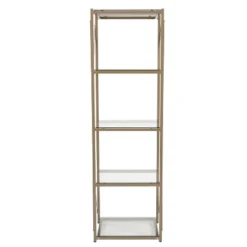Merrick Lane 64" Modern Bookshelf Glass 4-Shelf Bookcase With Powder Coated Matte Gold Cross Braced Frame -Smart Office Sets GUEST 0af535d5 d81c 4f77 bd13 57f5145c994a