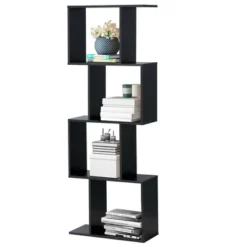 Costway 4-tier S-Shaped Bookcase Free Standing Storage Rack Wooden Display Decor Black -Smart Office Sets GUEST 0c105881 e7cb 4ac2 b8c0 9c446bbb64a6