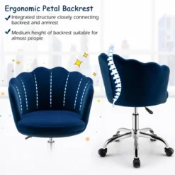 Costway Velvet Petal Shell Office Chair Adjustable Swivel Accent Vanity Armchair YellowBlueGreyPink -Smart Office Sets GUEST 0d008065 2e9c 4a42 993a 13a744addd17
