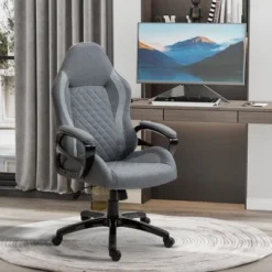 Vinsetto Ergonomic Home Office Chair High Back Task Computer Desk Chair With Padded Armrests, Linen Fabric, Swivel Wheels, And Adjustable Height, Gray -Smart Office Sets GUEST 0d6c8b88 b7ee 415f aded 9272982cc1db