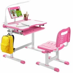 Costway Height Adjustable Kids Study Table And Chair Set W/Bookstand & Light Pink/Light Blue -Smart Office Sets GUEST 0dfd01e3 2ccd 4d1a 9b15 86da777734ed
