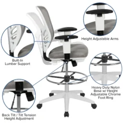 Flash Furniture Mid-Back Mesh Ergonomic Drafting Chair With Adjustable Chrome Foot Ring, Adjustable Arms -Smart Office Sets GUEST 0e481e9b 7441 4571 80ef d8481b04b307