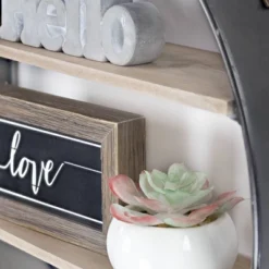 33" Round Metal And Wood Hanging Wall Shelf Brown - American Art Decor -Smart Office Sets GUEST 0f3b4641 f032 460f ad7d fbae148c8eb2