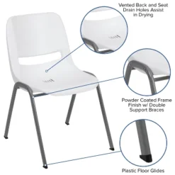 Emma And Oliver White Ergonomic Shell Student Stack Chair - Classroom Chair / Office Guest Chair -Smart Office Sets GUEST 103b14d7 e604 4745 9aaa 0a556d4392df