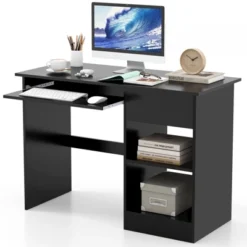 Costway Computer Desk Home Office Workstation Study Laptop Table With Keyboard Tray Drawer Black/White -Smart Office Sets GUEST 1052f914 640b 4430 a3db 12f91f6273cd
