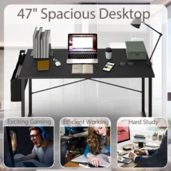 Costway Modern Computer Desk 47'' Study Writing Table W/ Storage Bag Coffee Black/Brown/Coffee -Smart Office Sets GUEST 119483a7 763a 4db4 9586 8d459149cfc0