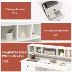Costway Computer Desk 48" Writing Table W/ Power Outlets 5-Cubby Hutch 2 Storage Drawers -Smart Office Sets GUEST 1322ef8e 4463 4ec5 aa6c 8b4080176c72