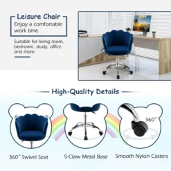 Costway Velvet Petal Shell Office Chair Adjustable Swivel Accent Vanity Armchair YellowBlueGreyPink -Smart Office Sets GUEST 13502158 5c3d 4f20 883a 173786fd32d3