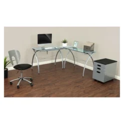 Futura L-Shaped Desk With Adjustable Top - Silver/Blue Glass -Smart Office Sets GUEST 14edc982 508c 4d0c b43c f06ddbd7dad9