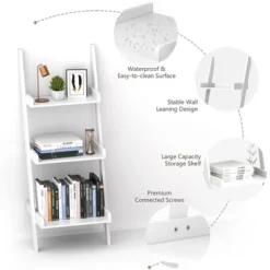 Costway 3 Tier Leaning Wall Ladder Book Shelf Bookcase Storage Rack Display Flower Shelf Plant Shelf Furniture -Smart Office Sets GUEST 1611f626 8c46 45b7 a29d 0f5514df4411