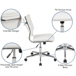 Merrick Lane Ergonomic Swivel Office Chair Ribbed Back And Seat Mid-Back Armless Computer Desk Chair With Metal Base -Smart Office Sets GUEST 171b047f b681 4f79 8755 420c8101cfb8