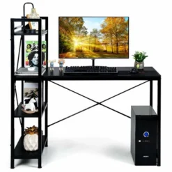 Costway 47.5" Computer Desk Writing Desk Study Table Workstation With 4-Tier Shelves Black -Smart Office Sets GUEST 172eef3f da7f 47df b577 6a77961ba34d