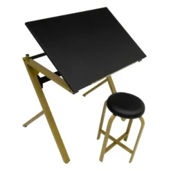 2pc Stellar Drawing Table With 36" Adjustable Top With Stool Set Black/Gold - Studio Designs -Smart Office Sets GUEST 17ada2dc ab72 4f71 a475 81e725e08426