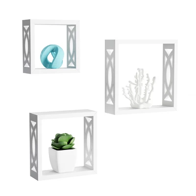 Floating Shelves- Open Cube Wall Shelf Set With Hidden Brackets, 3 Sizes To Display Décor, Photos, More- Hardware Included By Lavish Home (White) 4 Floating Shelves- Open Cube Wall Shelf Set With Hidden Brackets, 3 Sizes To Display Décor, Photos, More- Hardware Included By Lavish Home (White) - Image 2