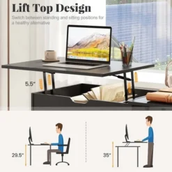 Costway Lift Top Computer Desk Standing Desk With Hidden Compartments & Storage Shelves -Smart Office Sets GUEST 18c01096 b56b 496d b38f 60ed8cb272b0