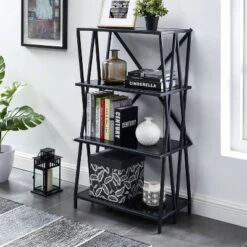 44.25" Werrin 4 Shelf Metal Display Bookshelf Black - MiBasics