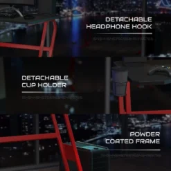 BlackArc Alpha Bundle With Gaming Desk And Chair: Black & Red High Back Chair With Arms; Red & Black Desk With Headphone Hook/Cupholder