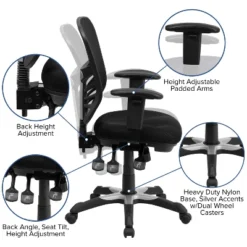 Emma And Oliver Mid-Back Black Mesh Multifunction Ergonomic Office Chair With Adjustable Arms -Smart Office Sets GUEST 199af942 d7e0 493f b0ee 637445588f86