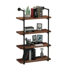 HOMCOM 4-Tier Industrial Pipe Shelves Floating Wall Mounted Bookshelf, Metal Frame Display Rack, 1.25" Thickness Shelving Unit Kitchen, Bar, Brown 11 HOMCOM 4-Tier Industrial Pipe Shelves Floating Wall Mounted Bookshelf, Metal Frame Display Rack, 1.25" Thickness Shelving Unit Kitchen, Bar, Brown -Smart Office Sets GUEST 1b483c61 f7a8 48a8 8e13 9781f3c08ef7