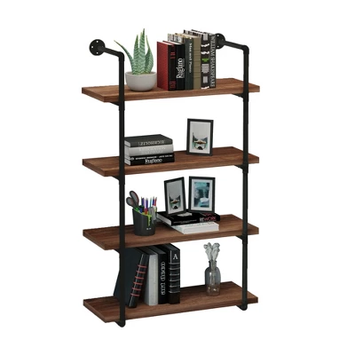 HOMCOM 4-Tier Industrial Pipe Shelves Floating Wall Mounted Bookshelf, Metal Frame Display Rack, 1.25" Thickness Shelving Unit Kitchen, Bar, Brown 5 HOMCOM 4-Tier Industrial Pipe Shelves Floating Wall Mounted Bookshelf, Metal Frame Display Rack, 1.25" Thickness Shelving Unit Kitchen, Bar, Brown - Image 3