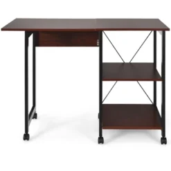 Costway Rolling Computer Desk Folding Writing Office Desk W/ Storage Shelves -Smart Office Sets GUEST 1cfa8ee0 07ec 407f 8647 a300b70de017