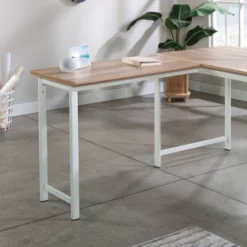 Sauder 26"x20" Bergen Circle Desk Return Kiln Acacia: Heat & Scratch Resistant, BIFMA Certified, Metal Frame