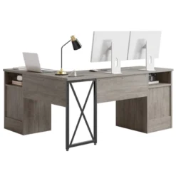 Bestier Farmhouse L Shaped Desk With Drawers, 63" Office Computer Corner Desk With Charging Station,Cabinet & Modesty Panel For Home Office -Smart Office Sets GUEST 1f1b3d75 7981 42a5 bc49 c948a0718c49