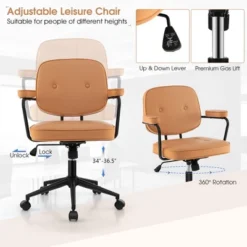 Costway PU Leather Office Chair Adjustable Swivel Leisure Desk Chair W/ Armrest -Smart Office Sets GUEST 1fd3aeb6 b9c3 4d10 a203 0f7aae7c4f2a