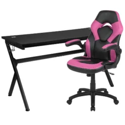 Flash Furniture Gaming Desk And Racing Chair Set With Cup Holder, Headphone Hook And Removable Mouse Pad Top - 2 Wire Management Holes -Smart Office Sets GUEST 21061721 8ea3 4916 9136 566bd85fb96d