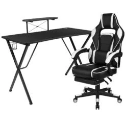 Flash Furniture Gaming Desk With Cup Holder/Headphone Hook/Monitor Stand & Reclining Back/Arms Gaming Chair With Footrest -Smart Office Sets GUEST 21490de1 edb7 4913 98c3 8dd95877e29f