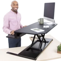 FlexPro Premier Electric Height Adjustable Corner Desk – 39.25” Standing Desk Converter – Black – Stand Steady -Smart Office Sets GUEST 21c1ee1b 31c6 496b 9d40 fcf0f68b745f