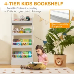 Tangkula 4-Tier Kids Bookshelf Toy Storage Bookcase Rack Wall W/ Anti-toppling Kits -Smart Office Sets GUEST 222d7916 065e 4e36 b4e5 05a86e029a23