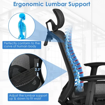 Costway Ergonomic High Back Mesh Office Chair Recliner Task Chair W/Hanger GreyBlack 8 Costway Ergonomic High Back Mesh Office Chair Recliner Task Chair W/Hanger GreyBlack - Image 6