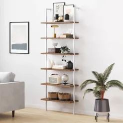 85" Theo 6 Tier Wood Wall Mount Ladder Bookshelf - Nathan James -Smart Office Sets GUEST 23747dba 0501 4e91 a62c 805c78051eef