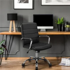 Yaheetech Mid-Back Office Chair With Arms 360° Swivel PU Leather Office Executive Chair