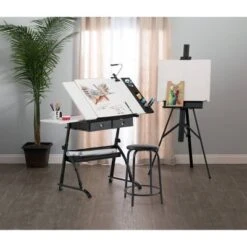 Core Drawing Table And Stool Set Charcoal Black/White - Studio Designs -Smart Office Sets GUEST 2380b8ce 2b6b 4e21 884d b85c3e3763dc