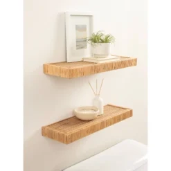 Kate & Laurel All Things Decor 2pc Rahmati Rattan Floating Shelves Natural -Smart Office Sets GUEST 26511ba4 ceb9 44ea 8fe3 6f46095eca4b