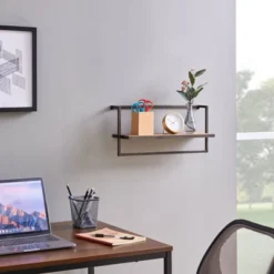 17" X 7.9" Floating Industrial Wood Wall Shelf With Metal Towel Bar Black - Danya B. -Smart Office Sets GUEST 2772df41 2b22 4f8b b029 cd8fd107e1ab